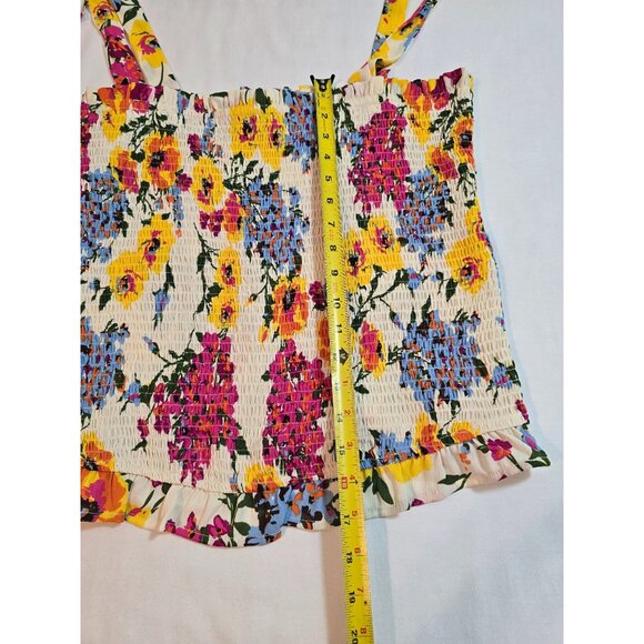 Floral Smocked Tank Top With Tie Straps By THML Size L Polyester  Multicolor - Picture 9 of 9